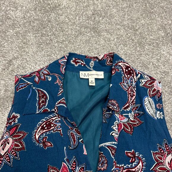 Neiman Marcus Paisley Floral A-Line Midi Dress Women Medium Button Down Collared - Picture 8 of 15